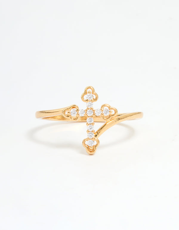 Gold Plated Cubic Zirconia Cross Ring