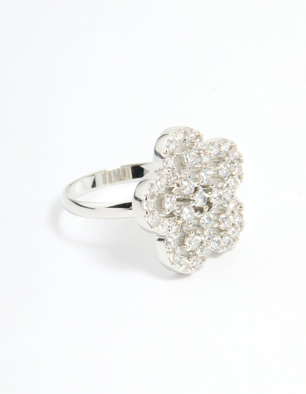 Silver Cubic Zirconia Statement Flower Ring