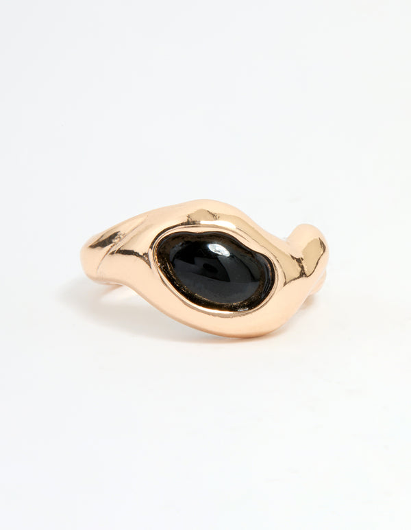 Gold Black Stone Circle Ring