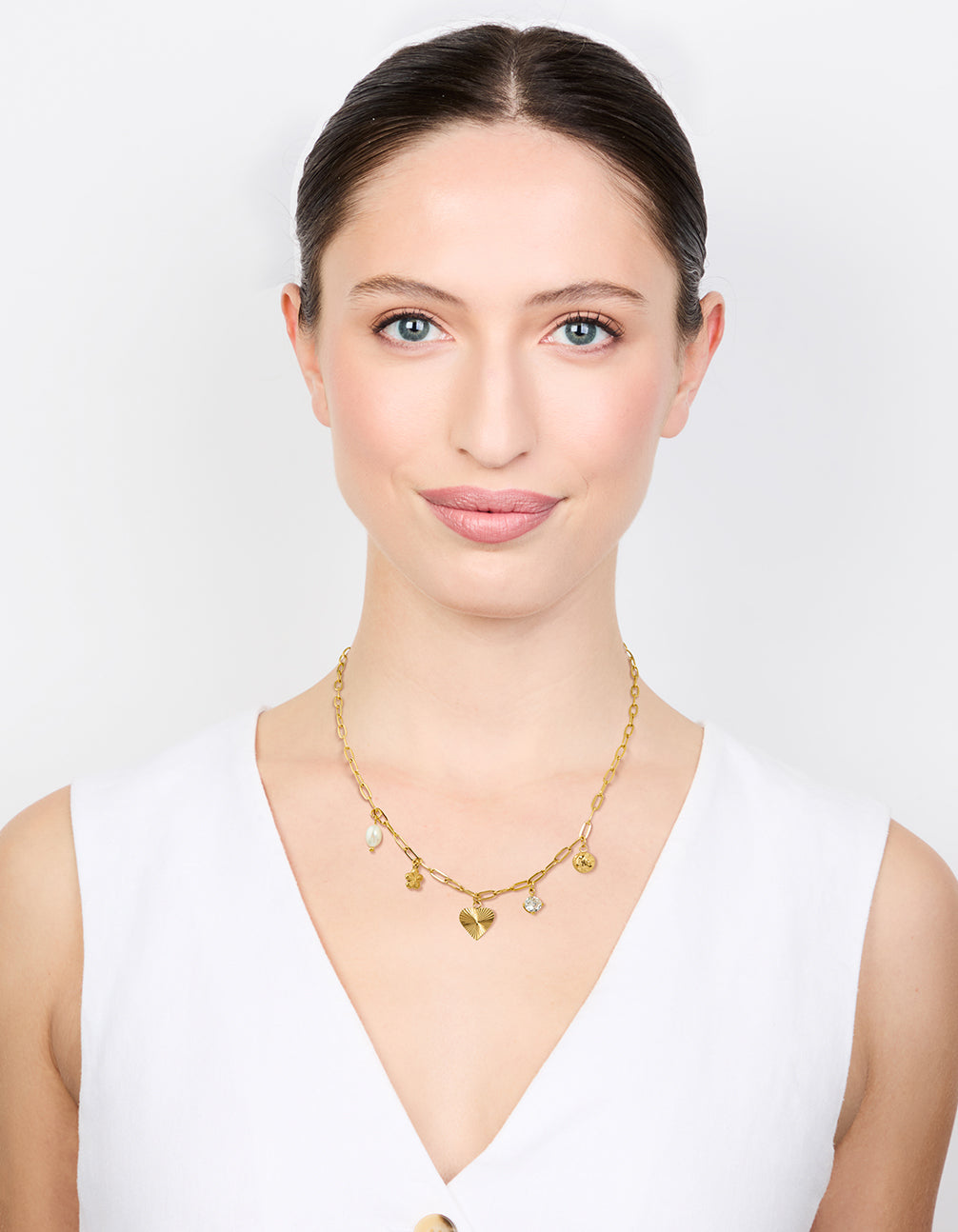 Waterproof Gold Plated Stainless Flower & Heart Charm Necklace