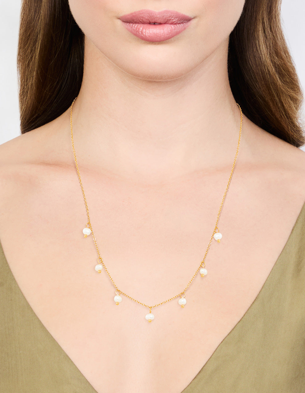 Waterproof Gold Plated Stainless Steel Pearl Charms Necklace