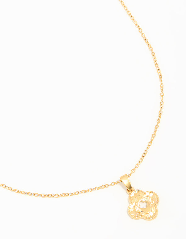 Waterproof Gold Plated Stainless Steel Petal Pendant Necklace