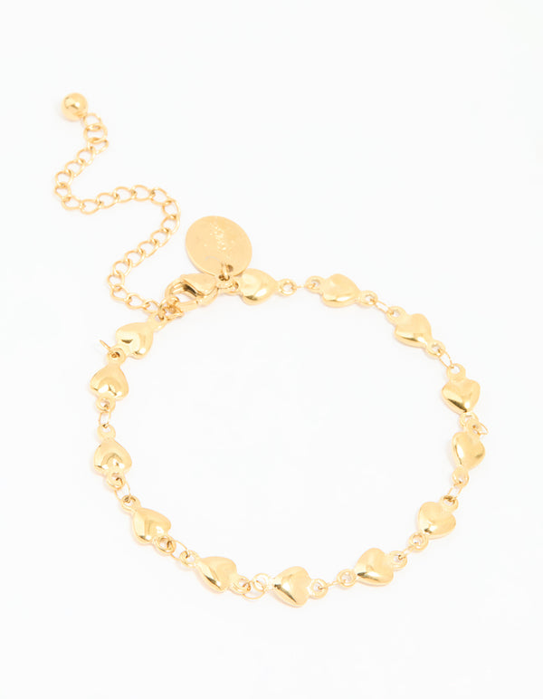 Waterproof Gold Plated Stainless Steel Hearts Bracelet