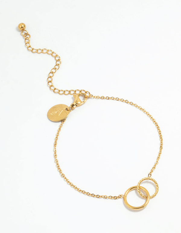 Waterproof Gold Plated Stainless Steel Double Ring Bracelet