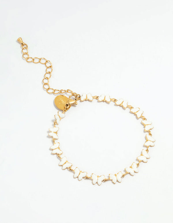 Waterproof Gold Plated Stainless Steel Enamel Butterfly Bracelet