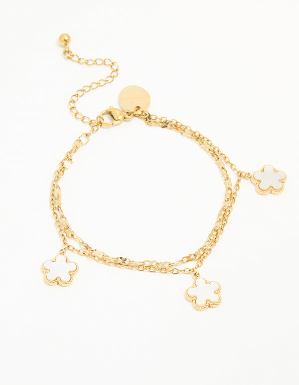 Waterproof Gold Plated Stainless Steel Floral Petal Bracelet