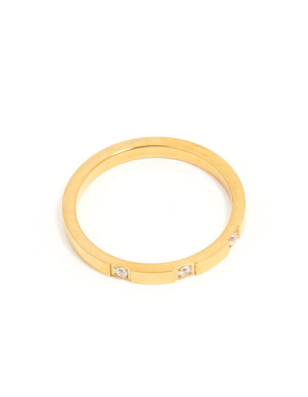 Discover waterproof mixed stainless steel cubic zirconia rings in a 2-pack with clear stones close up view