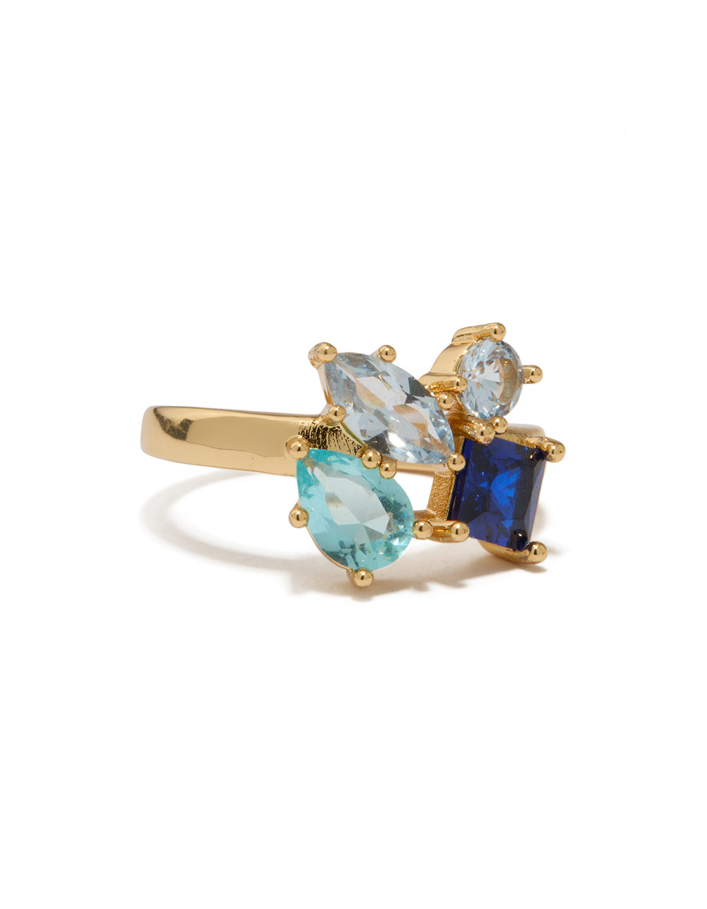 Gold Plated Light & Dark Blue Cubic Zirconia Cluster Ring