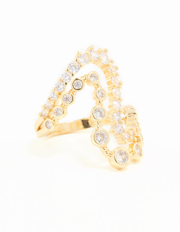 Gold Plated Cubic Zirconia Open Wave Ring