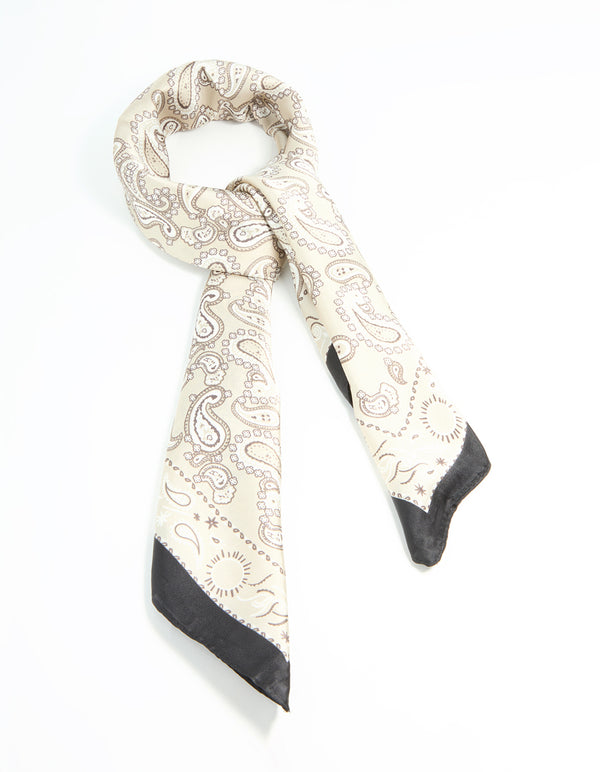 Black & White Fabric Paisley Print Scarf