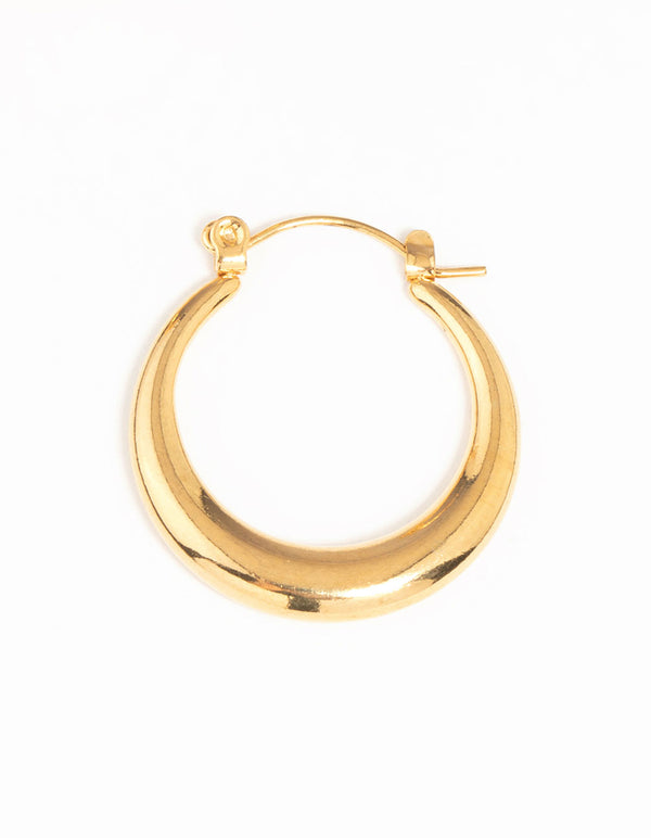 Highlighting waterproof gold plated stainless steel crescent hoop earrings 18 MM post detail view