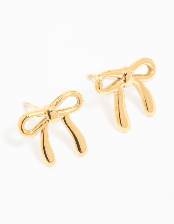 Waterproof Gold Plated Stainless Steel Enamel Bow Stud Earrings