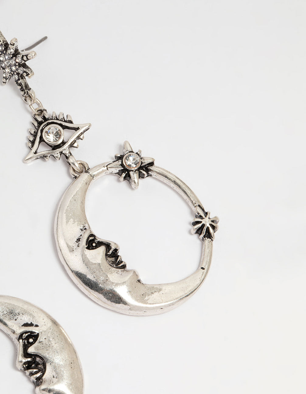 Silver Moon Celestial Drop Earrings