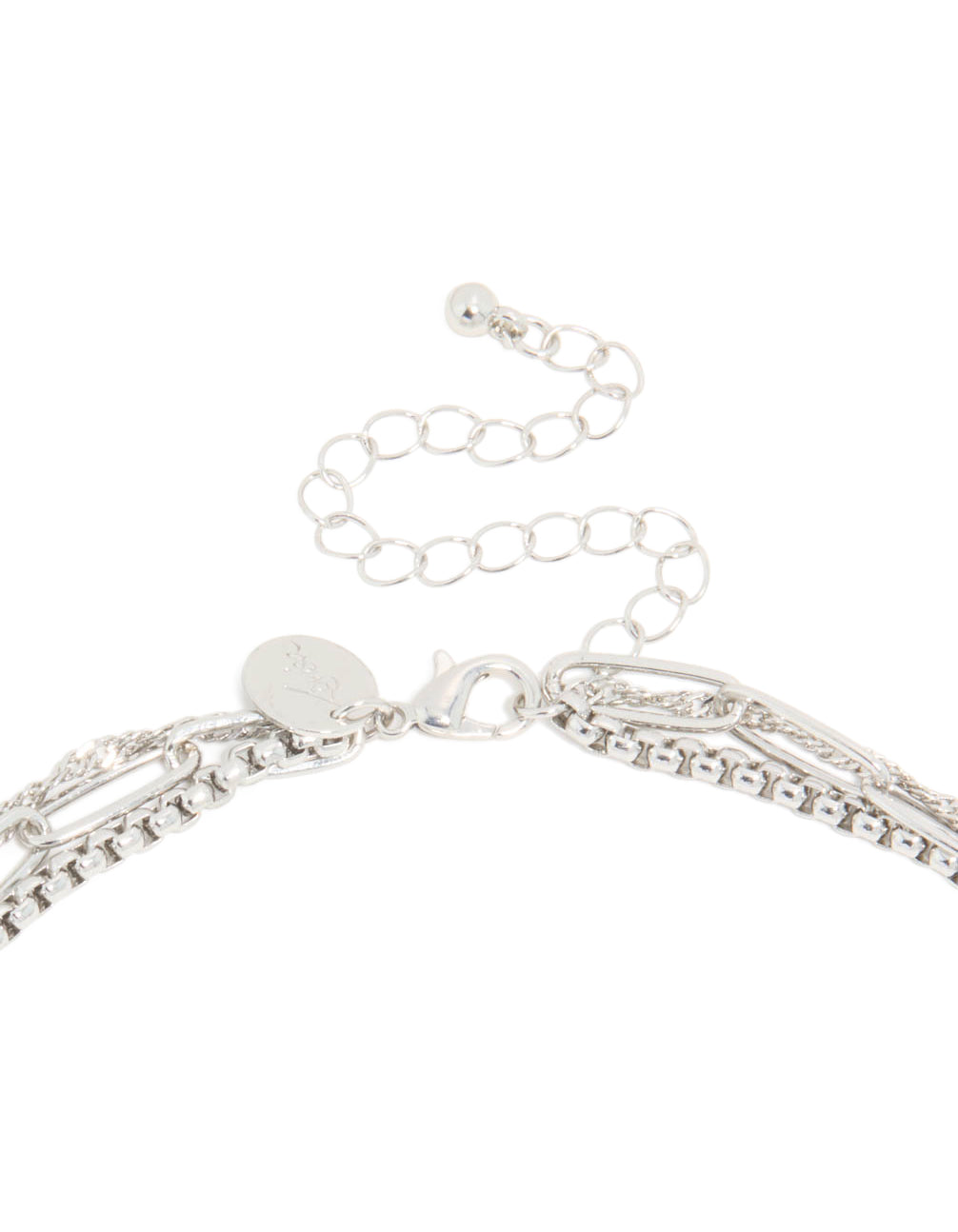 Highlighting a silver diamante cross layered necklace crafted from cubic zirconia with clasp detail view