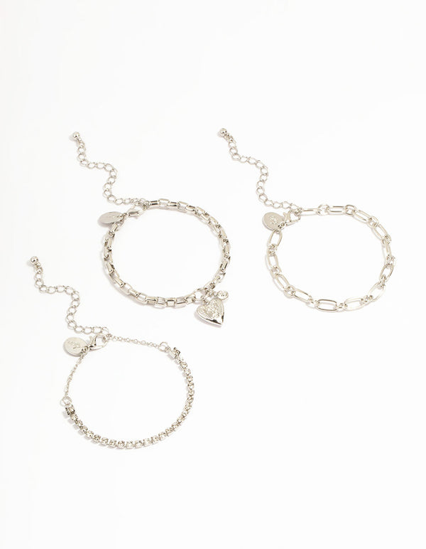Silver Chunky Charm Bracelets 3-Pack