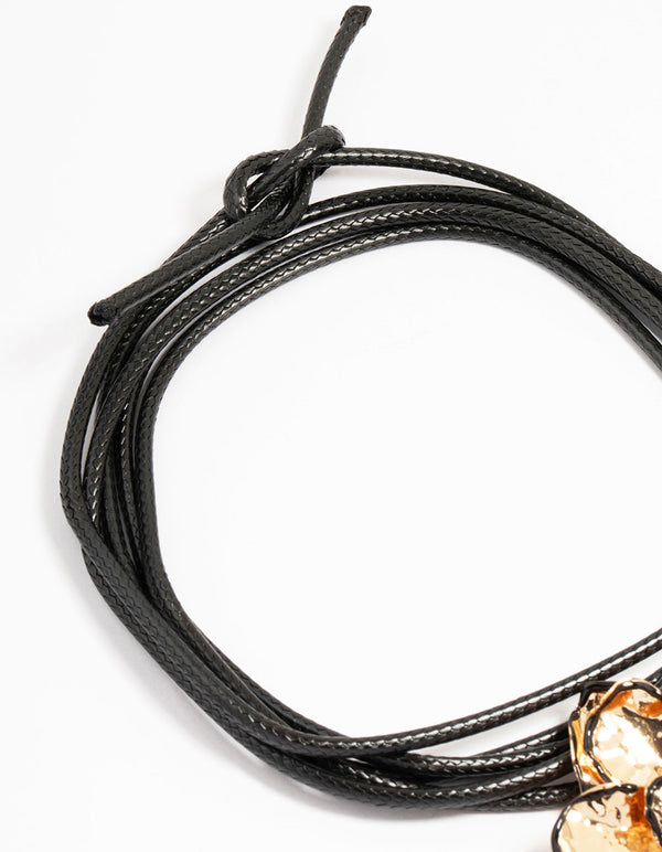 Gold Flower Fabric Black Cord Choker Necklace