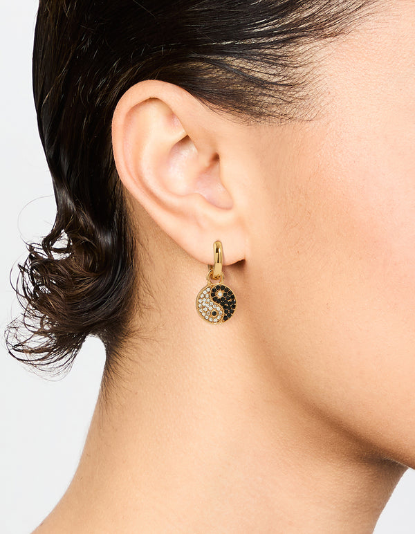 Gold Sparkle Yin Yang Drop Earrings