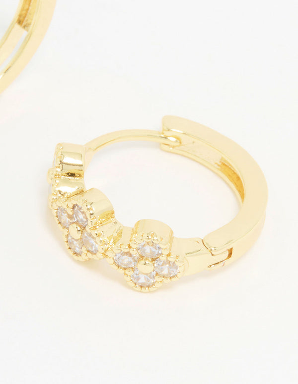 Gold Cubic Zirconia Petal Hoop Earrings