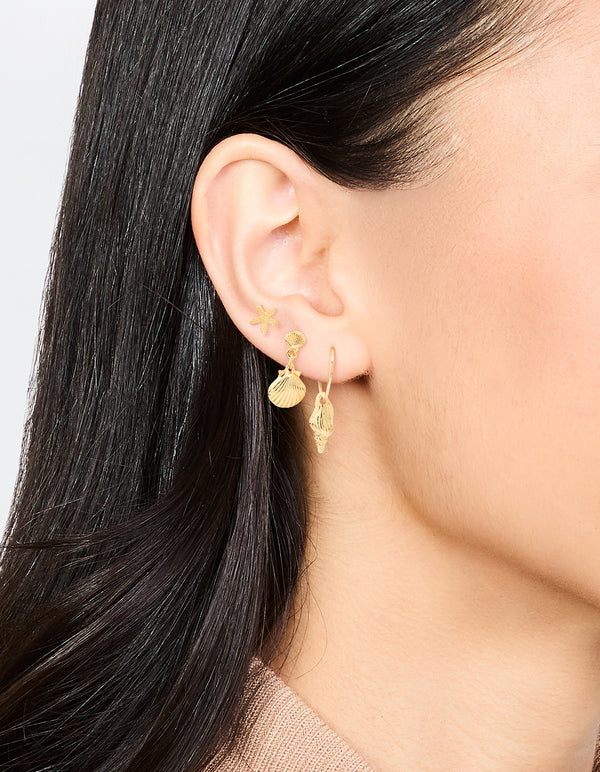 Gold Plated Seashell Earrings 3-Pack