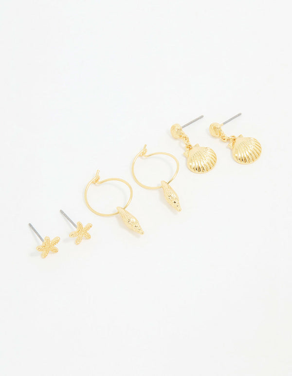 Gold Plated Seashell Earrings 3-Pack