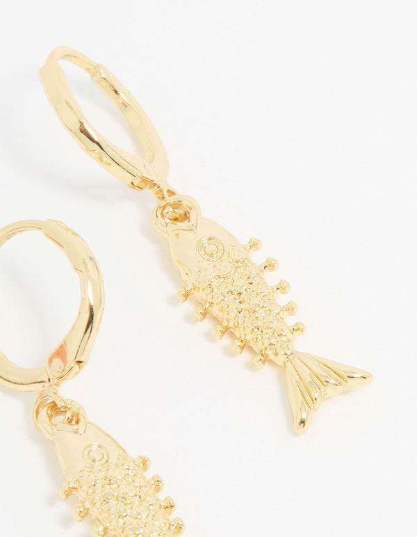 Gold Dainty Fish Drop Earrings