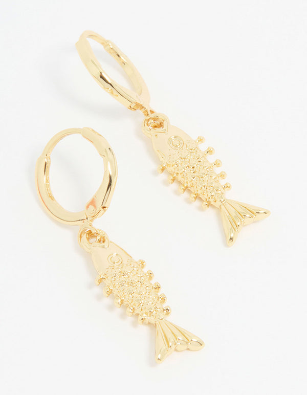 Gold Dainty Fish Drop Earrings