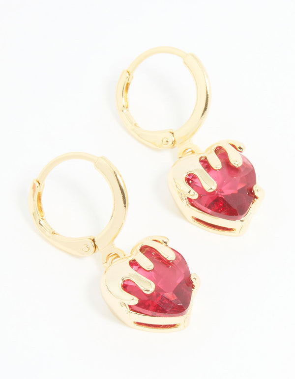 Gold Melting Pink Heart Drop Earrings