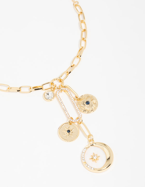 Gold Triple Coin Heart Necklace