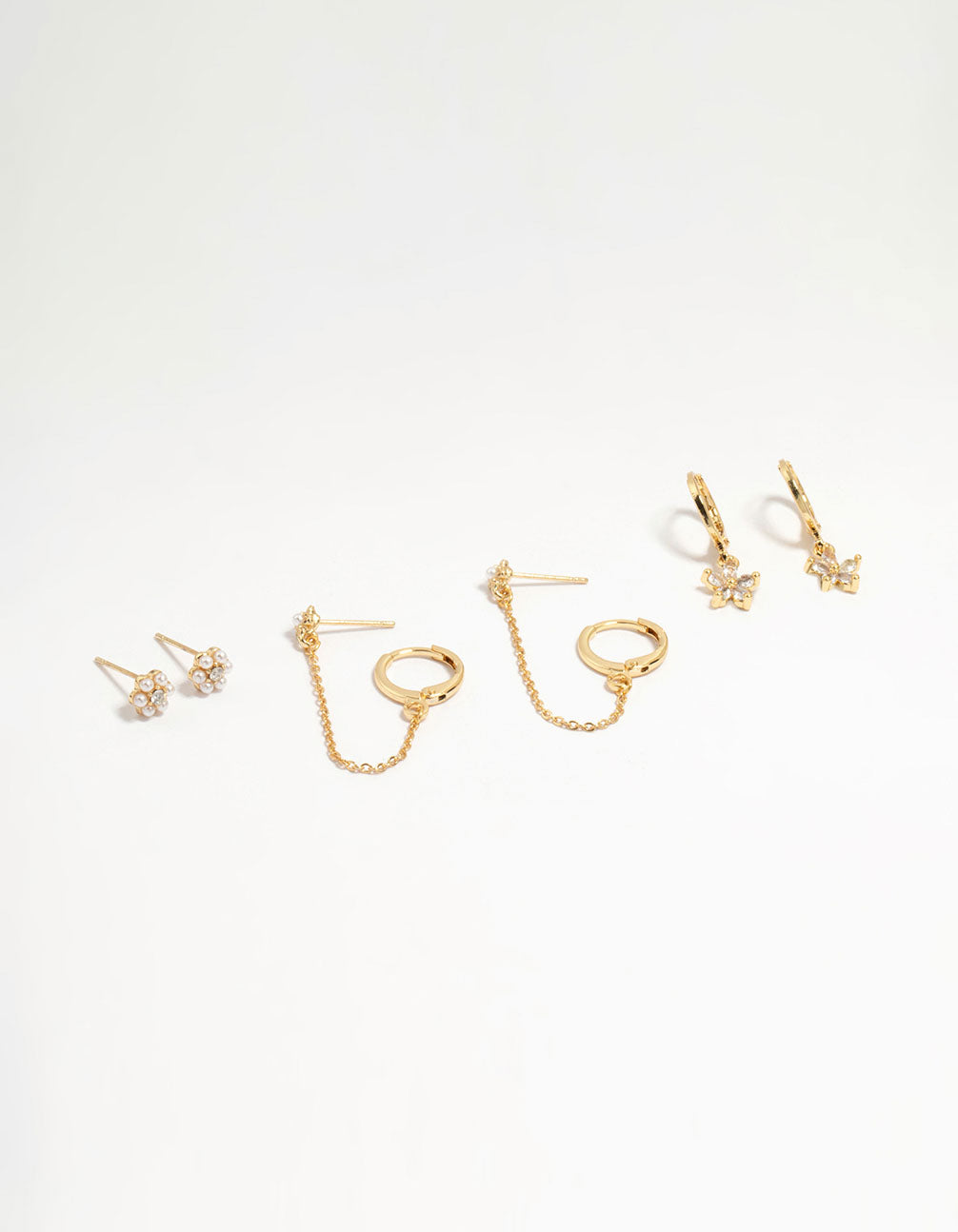 Gold Plated Brass Flower Chain Earrings 4-Pack