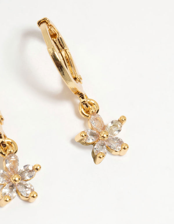 Gold Plated Brass Flower Chain Earrings 4-Pack