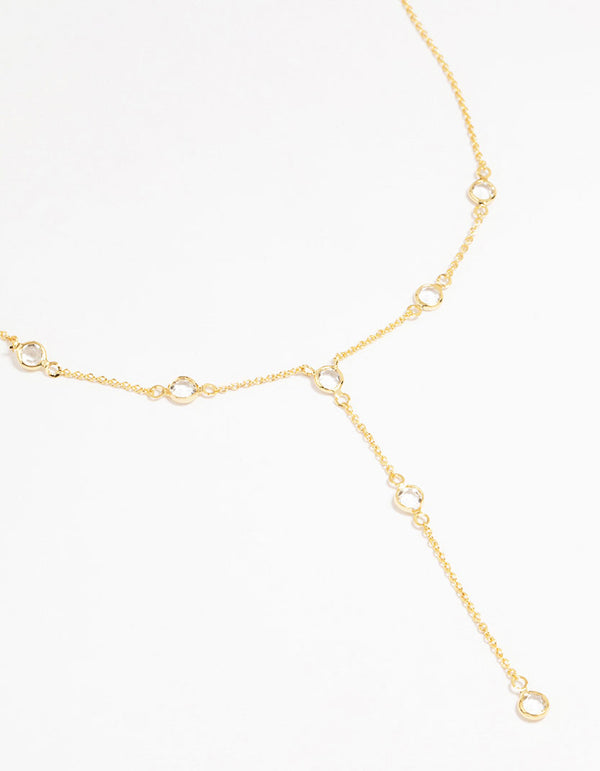 Gold Plated Brass Cubic Zirconia Y-Necklace