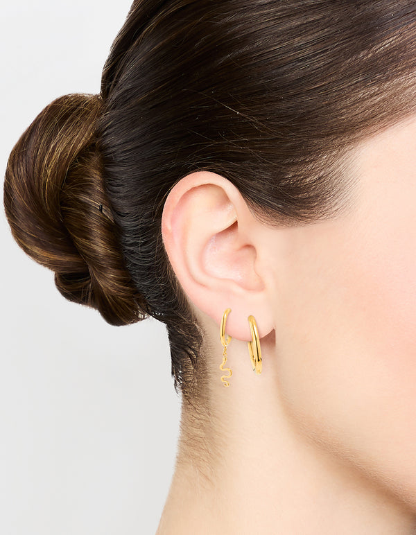 Waterproof Gold Plated Stainless Steel Sleek & Snake Charm Hoop Earrings 2-Pack