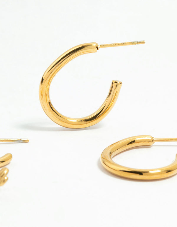 Waterproof Gold Plated Stainless Steel Sleek & Snake Charm Hoop Earrings 2-Pack