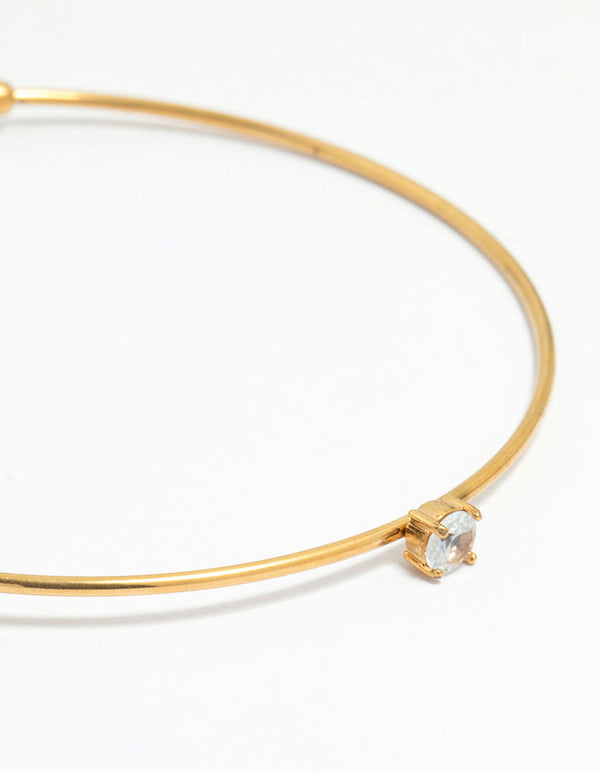 Waterproof Gold Plated Stainless Steel Cubic Zirconia Bangle