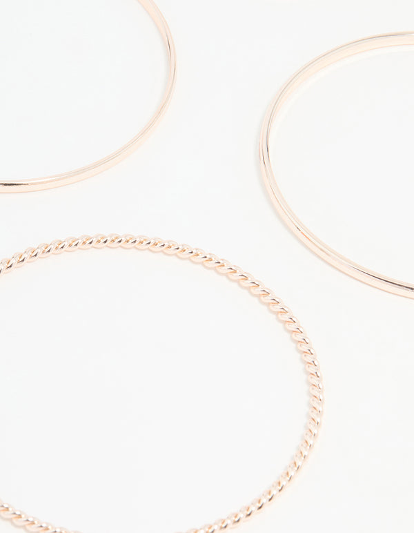Rose Gold Mixed Textured Bangles 5-Pack