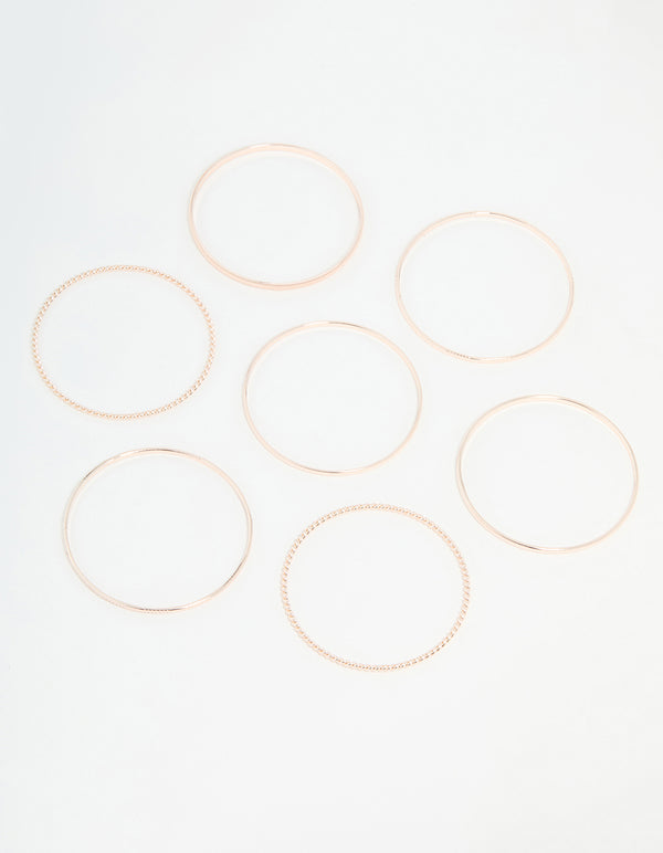 Rose Gold Mixed Textured Bangles 5-Pack