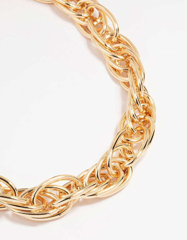 Gold Plated Chunky Wide Chain Necklace