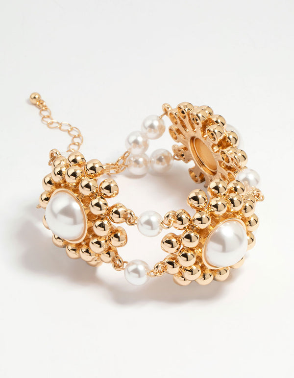 Gold Plated Flower Pearl Bracelet