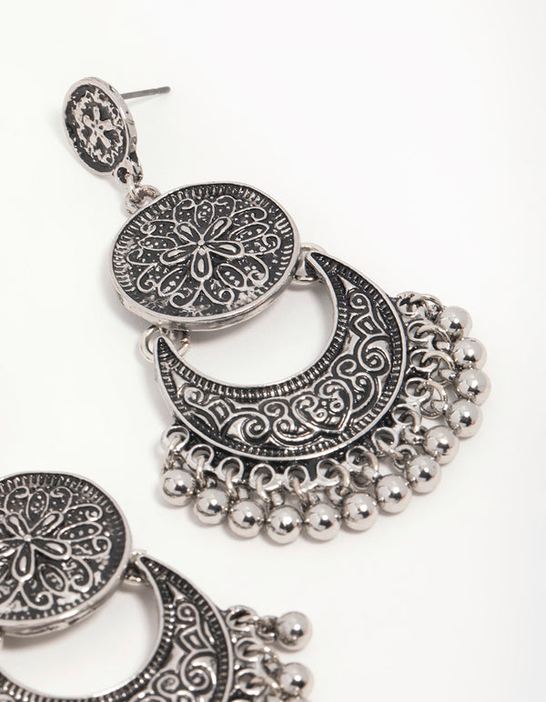 Antique Silver Beaded Drop Earrings