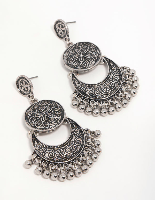 Antique Silver Beaded Drop Earrings