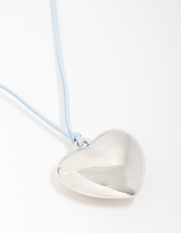 Silver Puffy Heart Cord Necklace