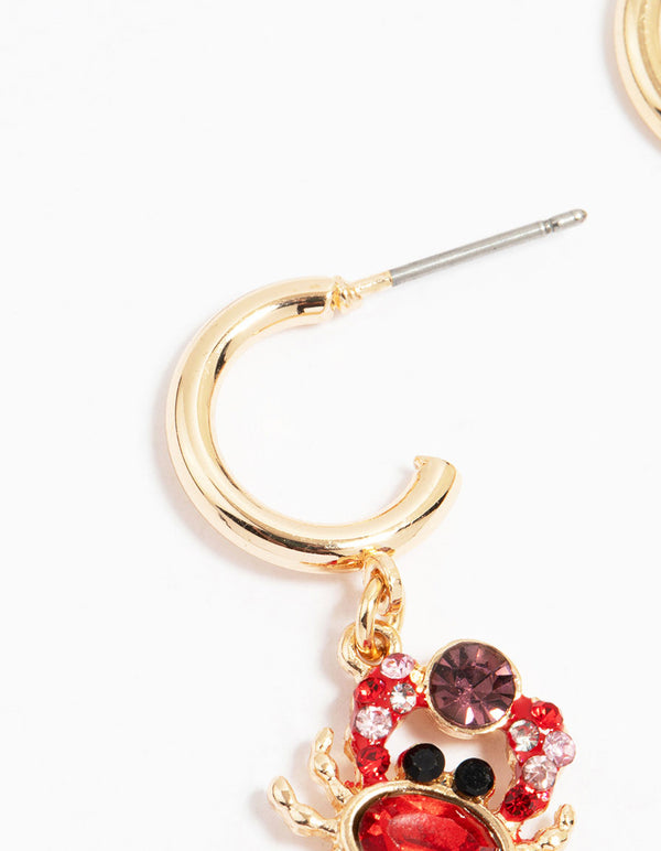 Gold Diamante Mini Crab Drop Earrings