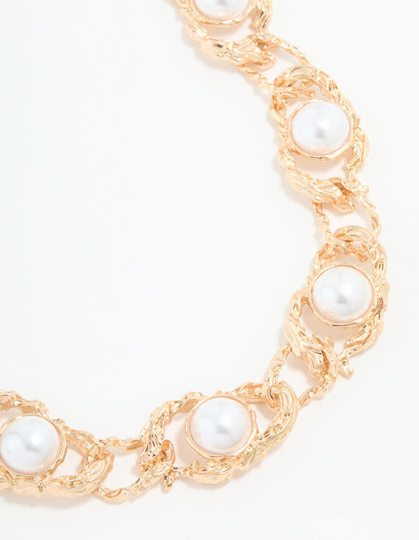 Gold Pearl Molten Rope Necklace