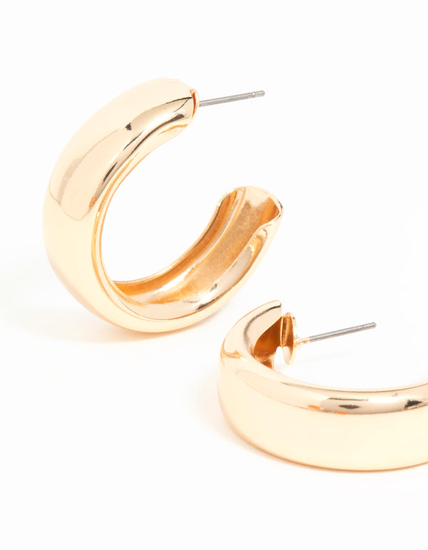 Gold Wide C Hoop Earrings