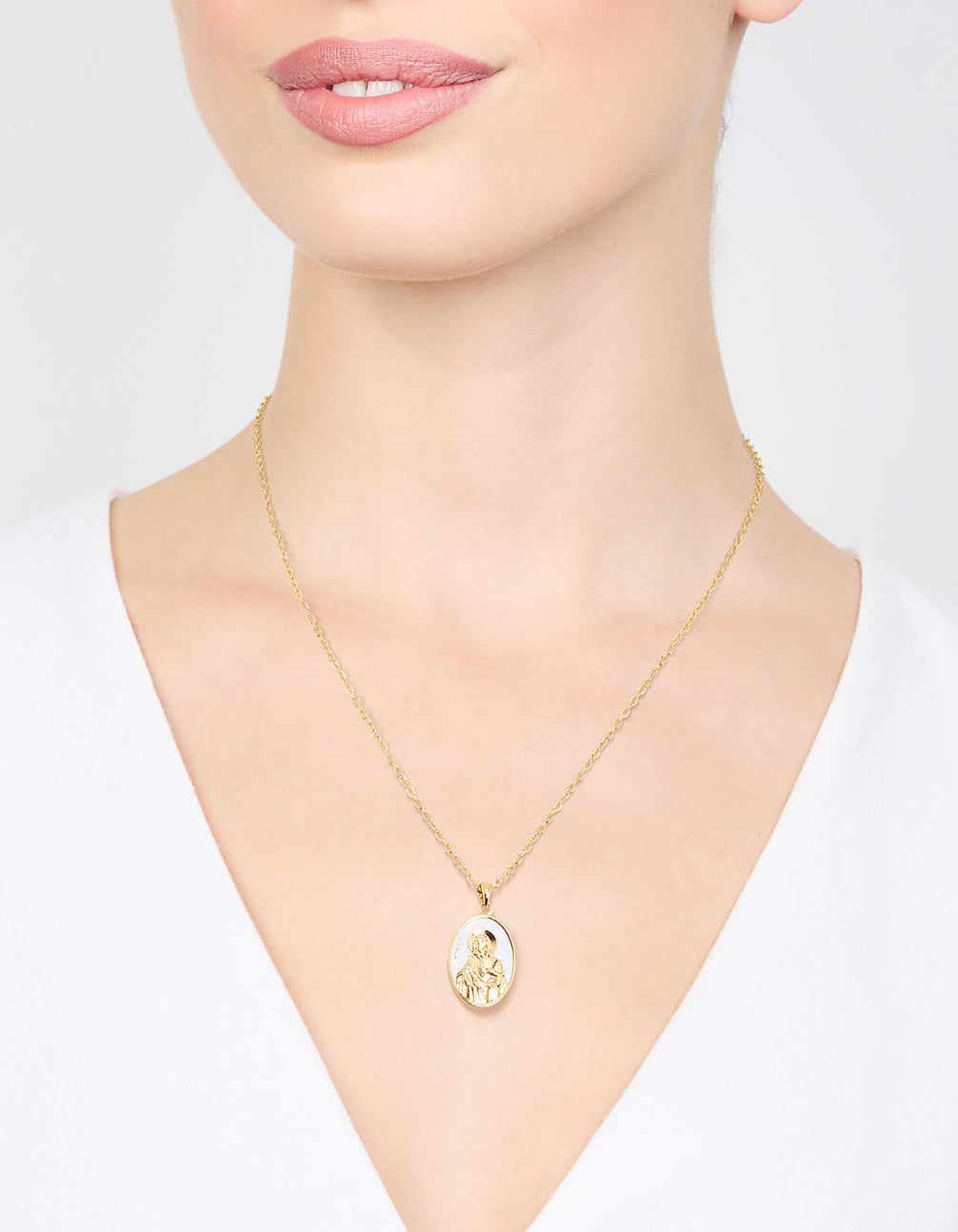 Gold Plated Enamel Mary Pendant Necklace