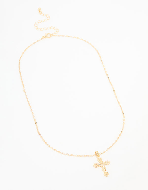 Gold Plated Vintage Cross Pendant Necklace