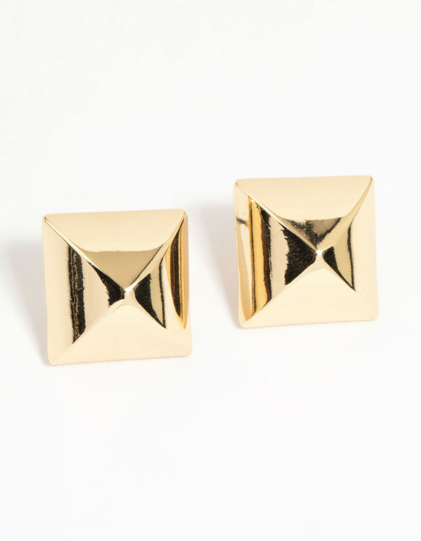 Gold Plated Square Spike Stud Earrings