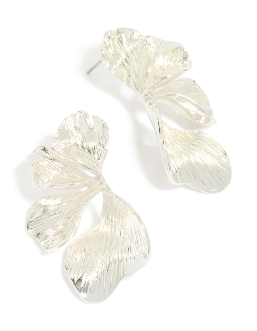 Silver Plated Organic Petal Stud Earrings