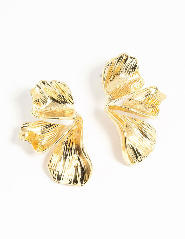Gold Plated Organic Petal Small Stud Earrings