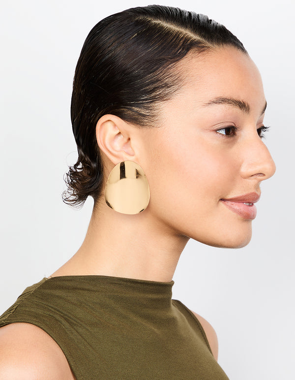 Gold Plated Oversized Disc Statement Stud Earrings